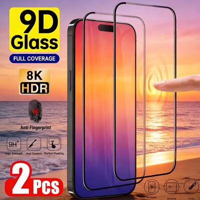 1-2PCS 9D Full Cover Tempered Glass For iPhone 17 17e 16 15