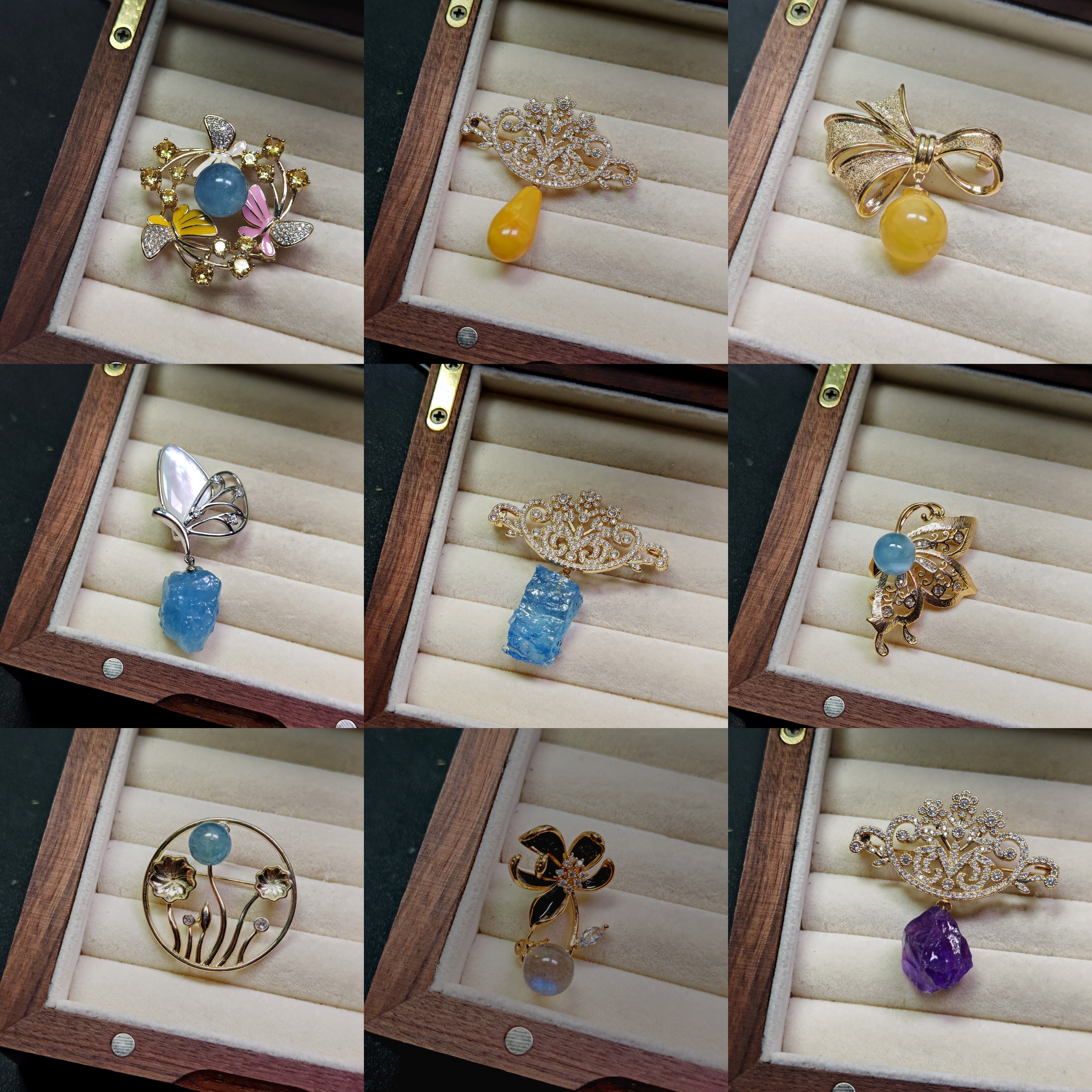 天然紫水晶海蓝宝蜜蜡原石胸针大衣配饰秋冬配饰一物一图10号