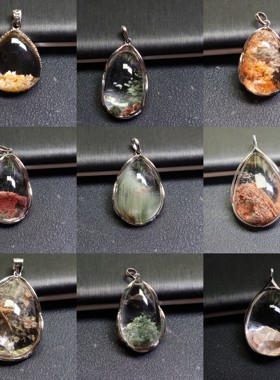 S925银镶嵌天然幽灵绿幽灵彩幽灵水晶吊坠蛋面水滴 一物一图5