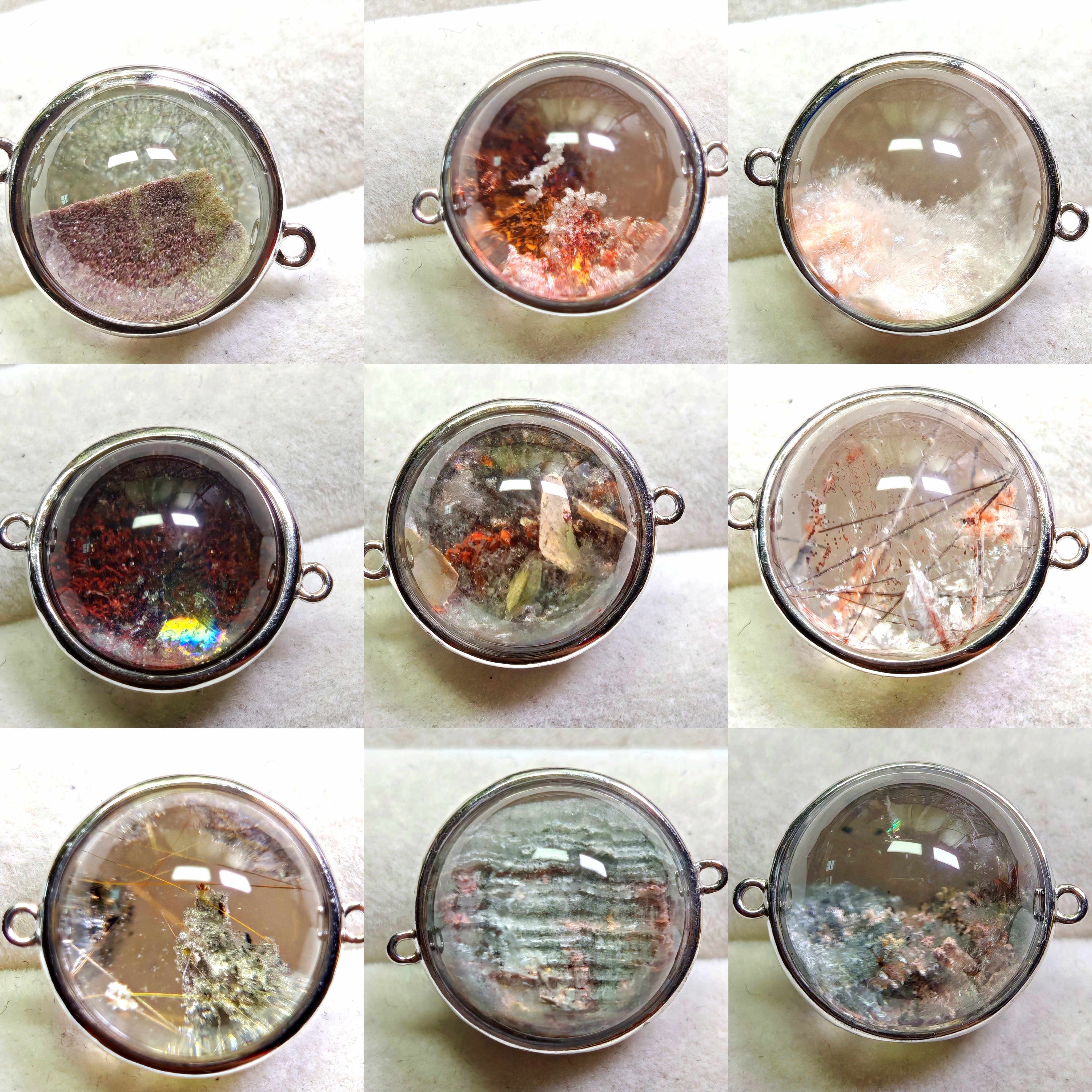 S925纯银镶嵌天然莫奈花园绿彩幽灵水晶DIY双耳魔盒手串链孤品19