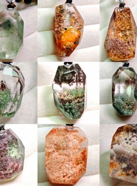 S9天然绿幽灵彩幽灵粉幽灵水晶吊坠项链刻面随型男女款毛衣链140