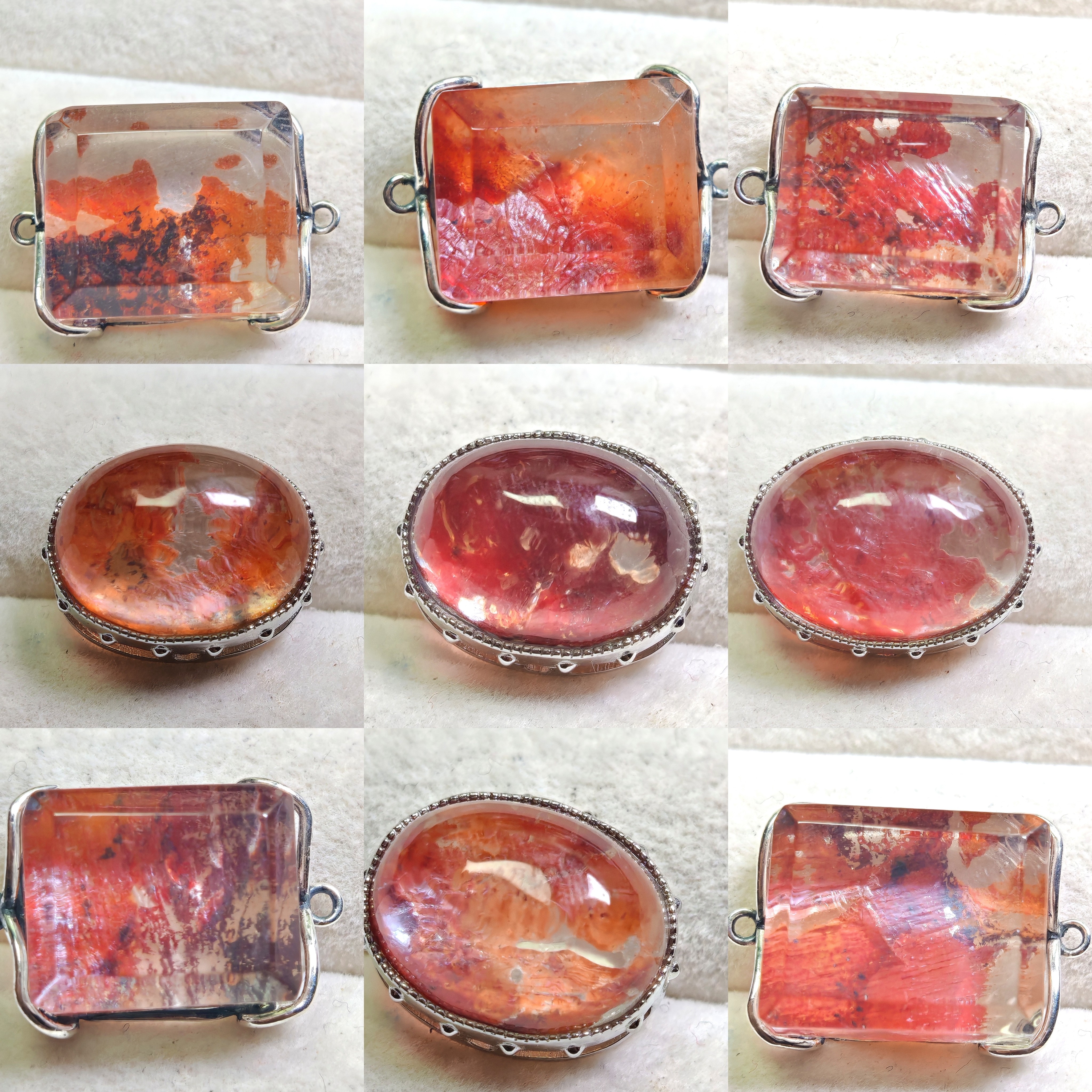 S925纯银红胶花水晶魔盒 高冰火焰纹异象水晶双耳DIY手链配件155