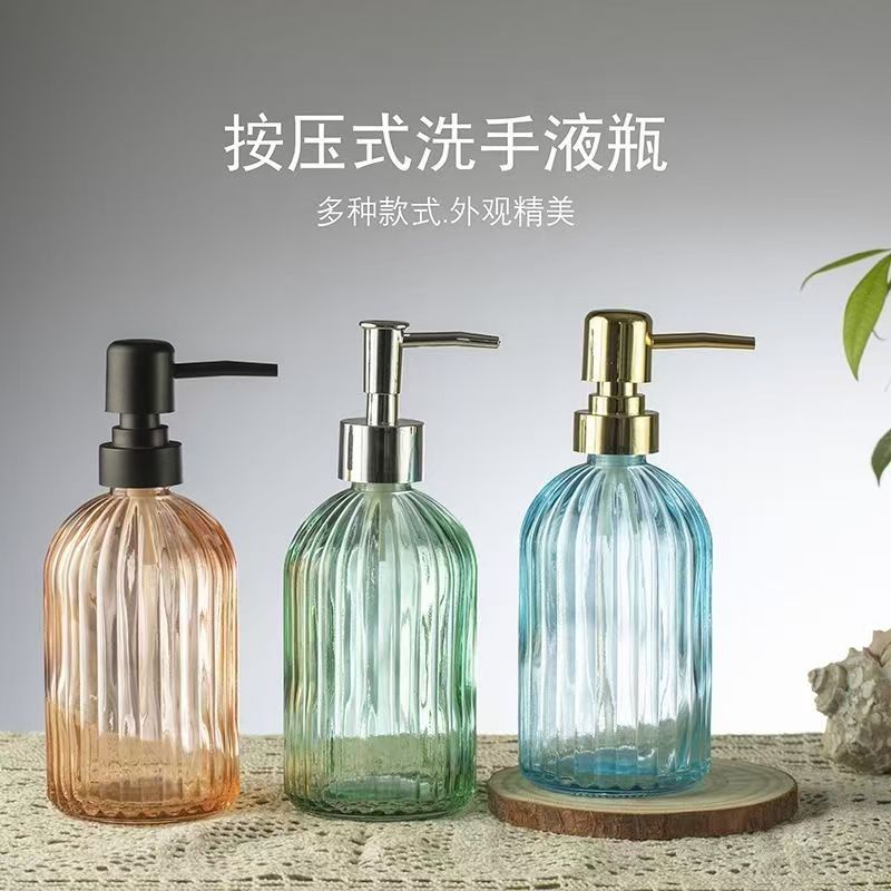 400ml玻璃洗手液瓶乳液按压式沐浴露洗发水洗洁精分装瓶不锈钢泵图片
