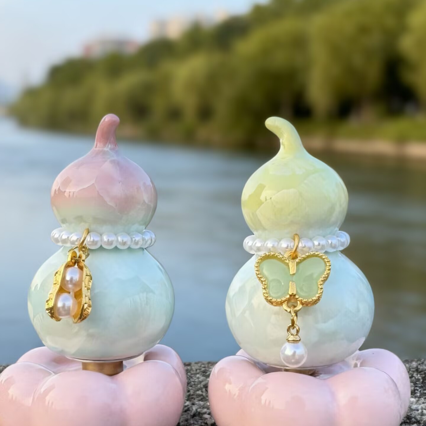 陶瓷摆件福禄花瓶桌面迷你茶台茶宠小玩意钧瓷小葫芦