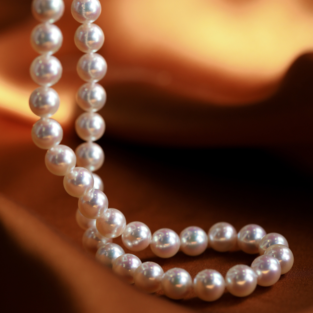 日本akoya天女珠项链正圆无暇极强光海水珠白透粉色送女友礼物