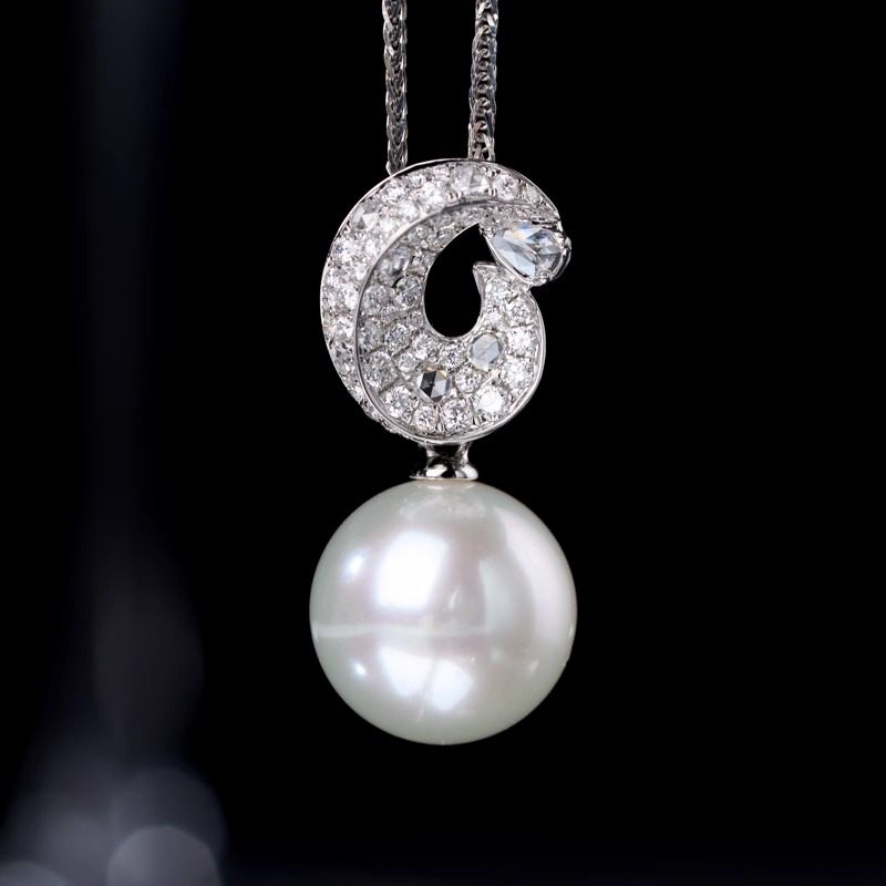 南洋澳白珍珠吊坠正圆无暇极强光海水珍珠项链单珠挂坠送女友礼物
