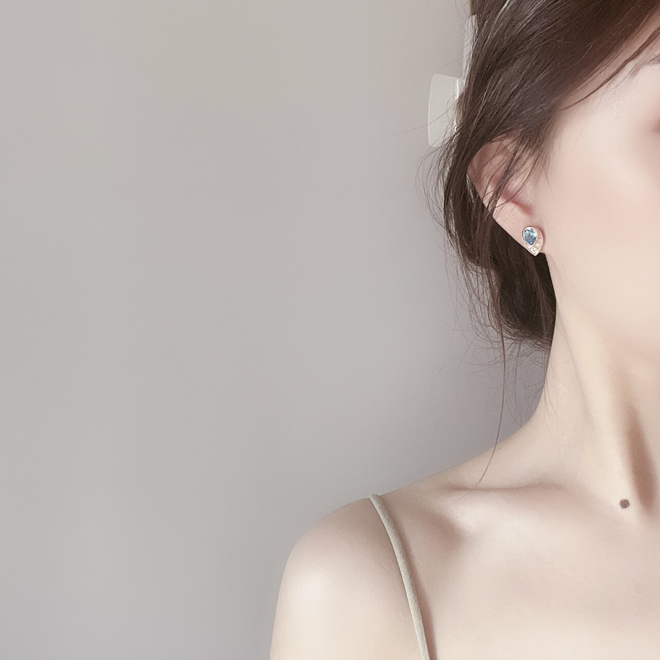 XY STUDIO包邮 进口钻韩版孔雀羽水滴气质优雅耳钉超闪简约耳环女