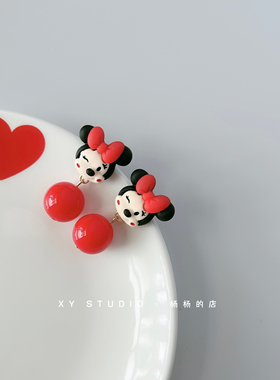 XY STUDIO手作设计可爱老鼠卡通甜美童趣耳环s925耳钉无耳洞耳夹