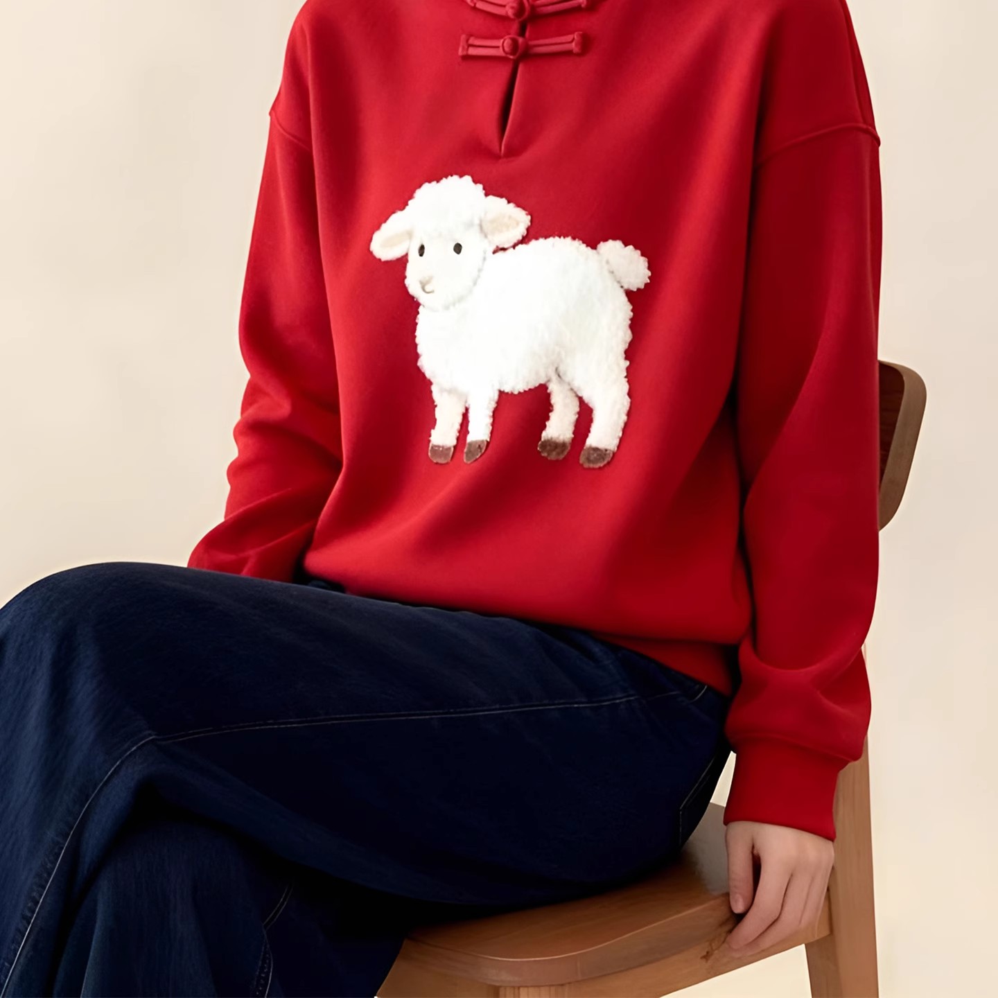 ROUMIKL韩系一整套ootd穿搭秋日巨好看的新中式盘扣立领卫衣牛仔