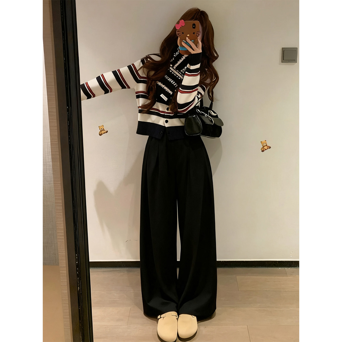 ROUMIKL秋日巨好看的两件套韩系条纹针织衫阔腿裤2025气质一整套o