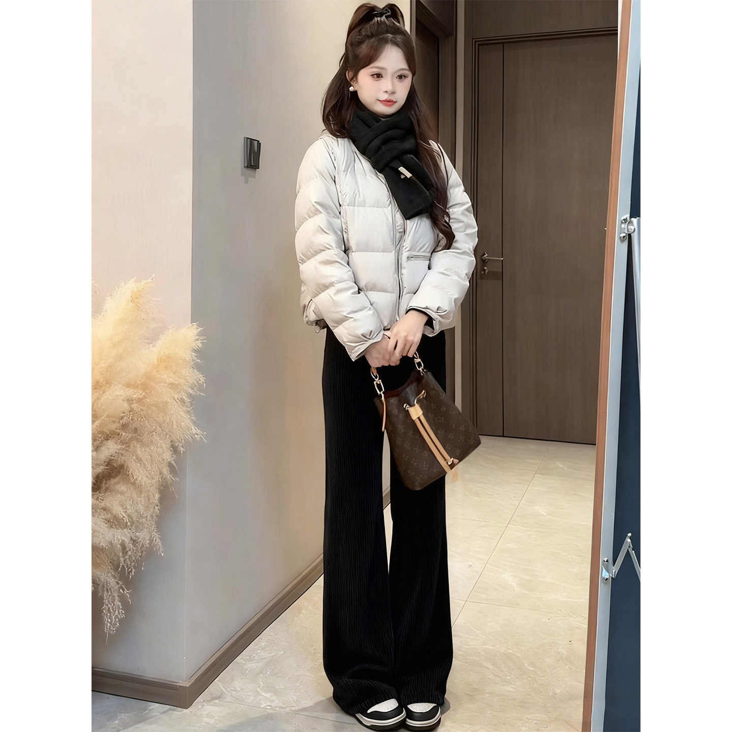 ROUMIKL冬季穿搭一整套小个子巨好看的短款服外套阔腿裤显瘦套装