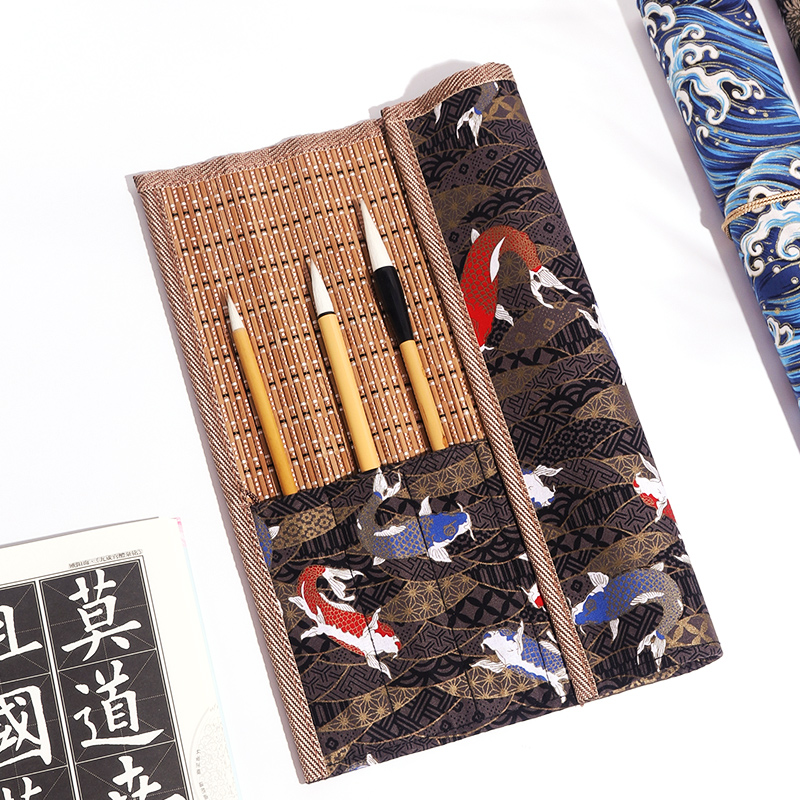 紫芳斋毛笔笔帘古风手工布艺笔袋卷毛笔保护毛笔袋文房四宝书画具