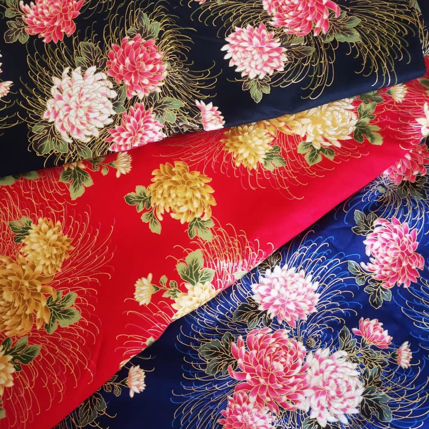 日本进口纯棉印花 中式汉服旗袍烫金菊花cos娃衣手工布艺DIY拼布