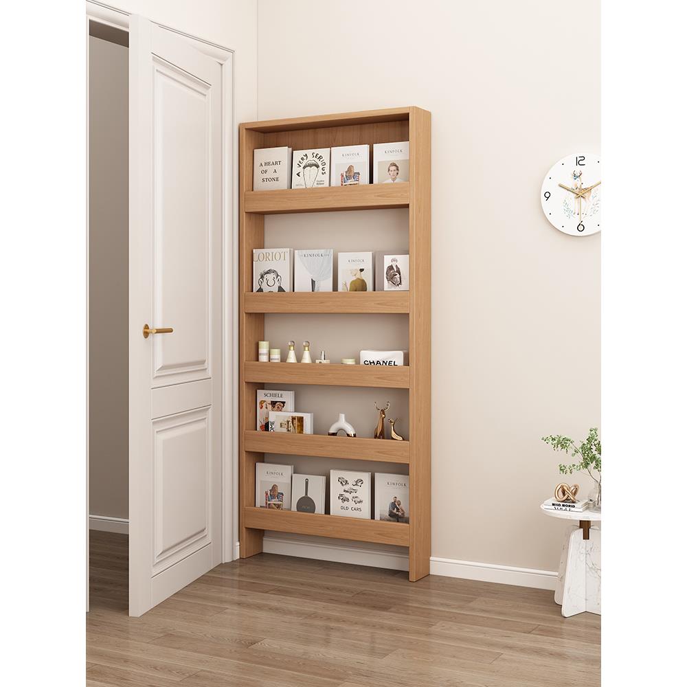 米悦现代简约家用实木门后书架落地壁挂式超薄储物柜储物架极窄展