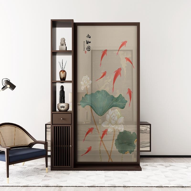 米悦新中式屏风隔断客厅进门入户玄关柜子卧室遮挡家用木质禅意九