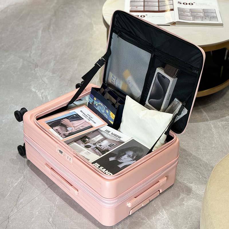 米悦新款超大容量侧开 ??口行李箱男可扩展20寸静音登机箱女PC翻