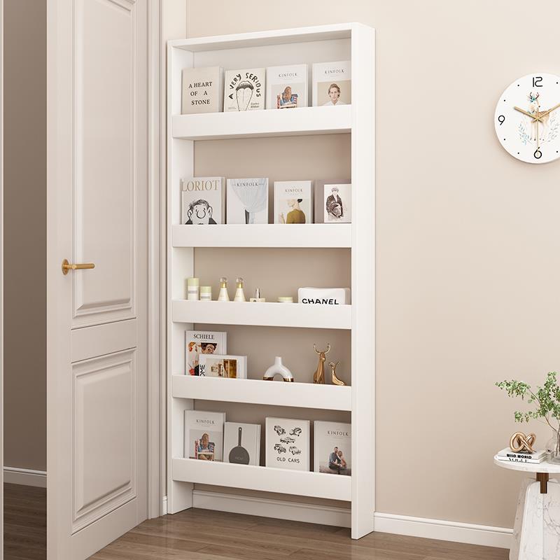 米悦现代简约实木家用落地靠墙超薄置物书架门后极窄陈列架储物收
