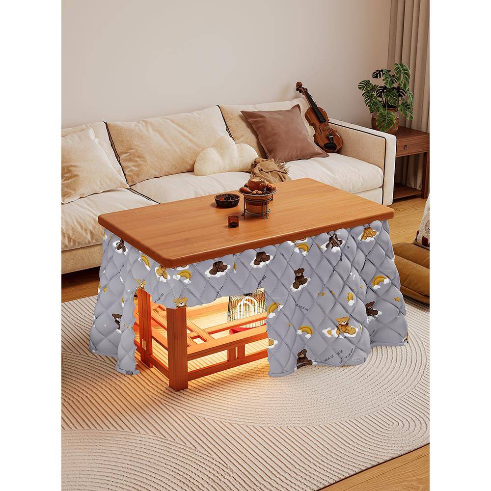 米悦烤火桌子家用餐桌冬季取暖正方形实木折叠桌烤火炉茶几一体四