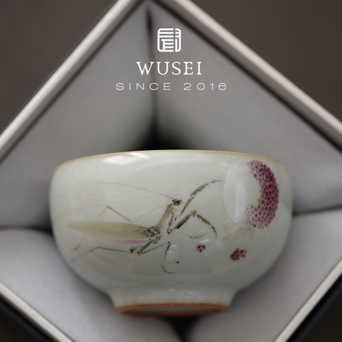 WUSEI景德镇手绘天青汝窑品茗杯