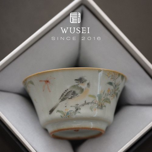 WUSEI景德镇手绘天青汝窑品茗杯