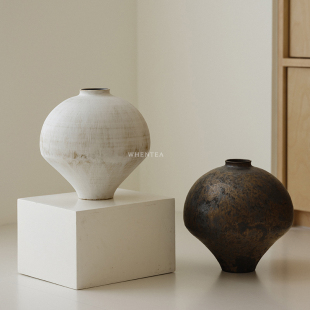 景德镇陶艺茶空间花器摆件茶道具 侘寂风纯手工大花瓶 闻说 日式