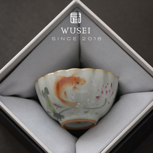WUSEI景德镇手绘天青汝窑品茗杯