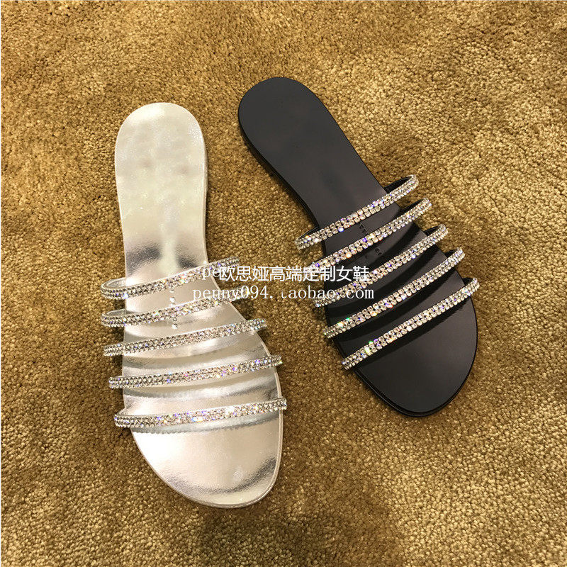 凉拖女水钻平底凉鞋露趾2019新款室外休闲拖鞋女夏时尚外穿一字型在类目 女鞋, 凉鞋中 - 来自Buy2taobao.com提供专业的淘宝代购服务