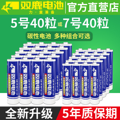 双鹿碳性五号七号干电池5号20粒+7号20节儿童玩具空调电视遥控器AAA普通电池1.5V鼠标挂钟闹钟钟表用AA正品