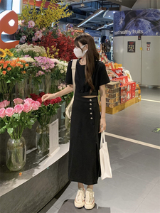 PS44164# 新款韩版收腰显瘦假两件长款连衣裙 服装批发女装直播货源