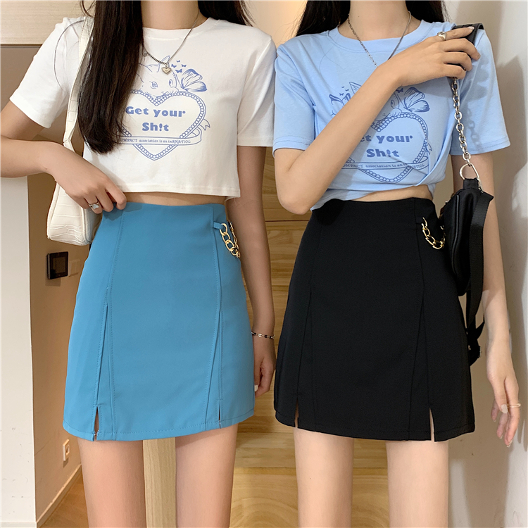 A-line skirt with high waist chain decoration in spring and summer