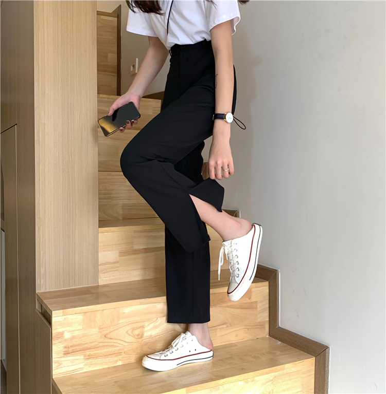 Real photo real price spring and summer high waist thin and sagging wide legged Pants Black casual pants floor pants micro pants female