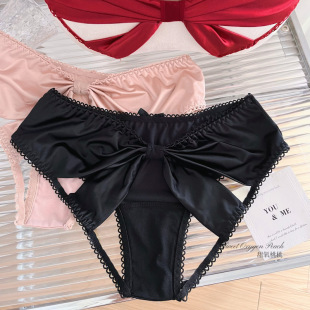 暧昧引力～性感蝴蝶结缎面露臀内裤 纯欲诱惑 后大镂空热辣三角内裤