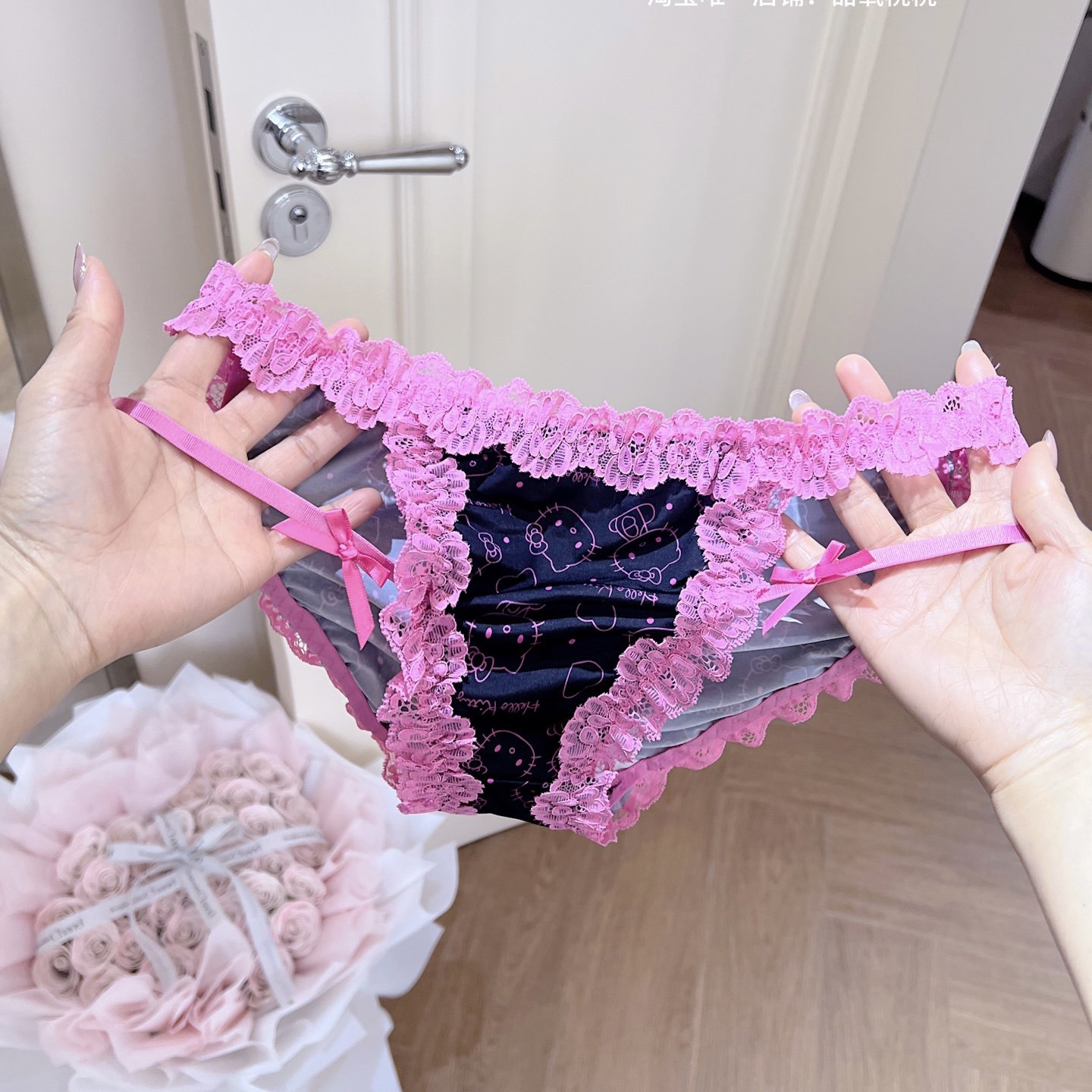 热辣甜k～纯欲y2k玫红蕾丝边蝴蝶结kitty可爱冰丝高开衩三角内裤,女士内衣/男士内衣/家居服,女三角裤,淘宝优惠券,粉丝福利购,淘宝优惠卷