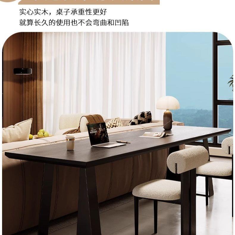 黑色书桌家用客厅意式极简横厅沙发条桌双人学习桌办公桌