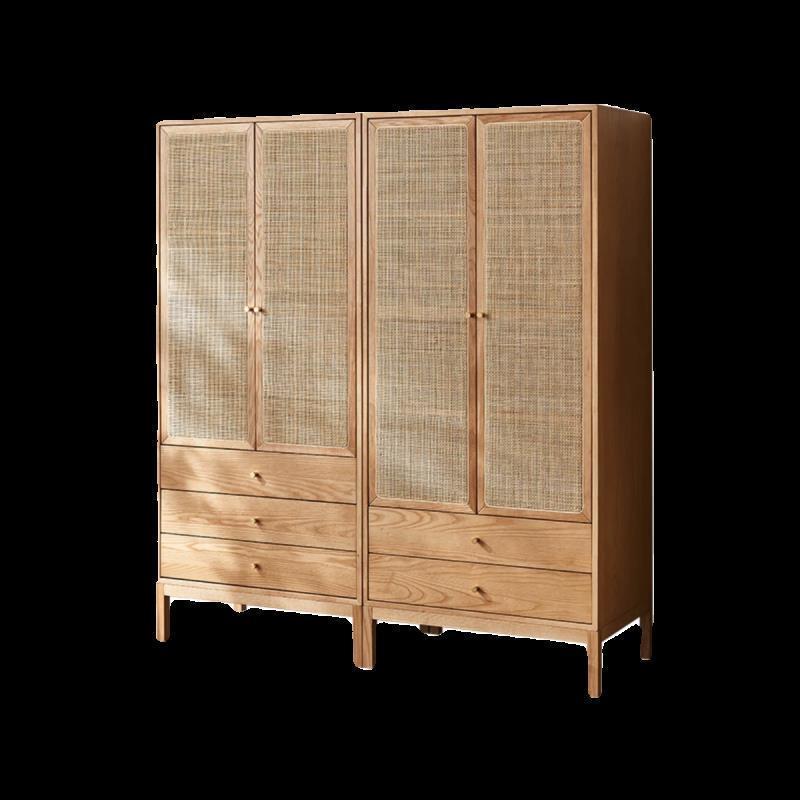 中古风藤编衣柜简约两门收纳储物柜小户型家用侘寂风大衣橱柜