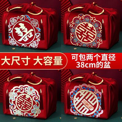 结婚包袱皮包裹布新娘陪嫁红包袱大号嫁妆包盆布婚庆用品喜盆红布
