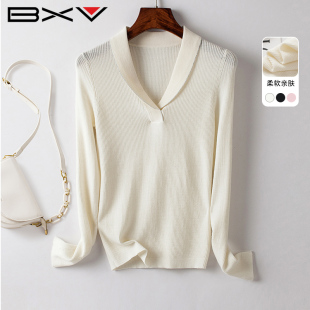 BXV娃娃领针织衫女2025春季新款温柔时尚长袖休闲套头羊毛上衣潮