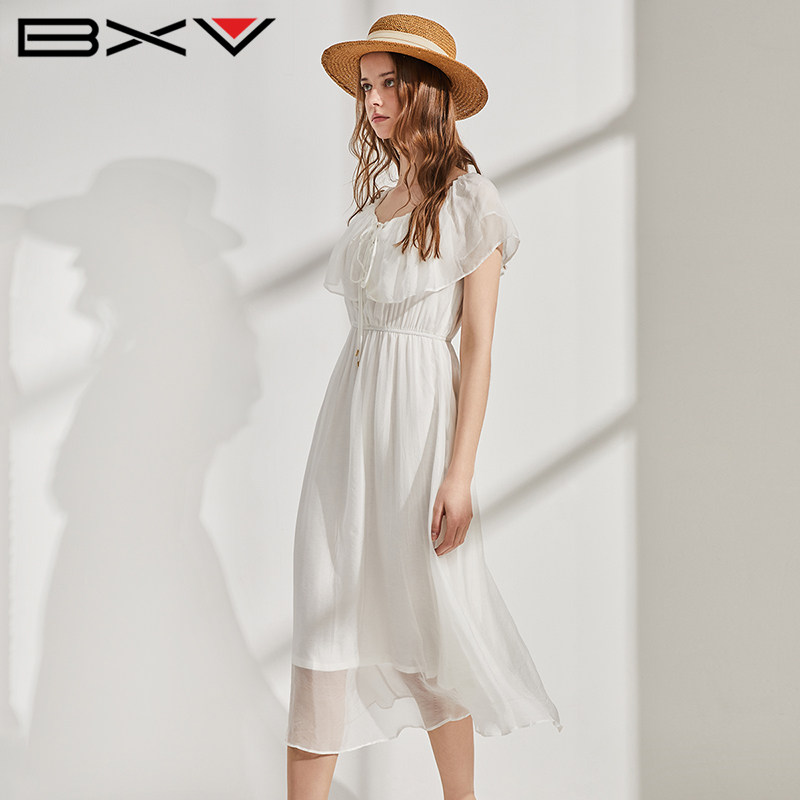 bxv甜美休闲风荷叶领桑蚕丝