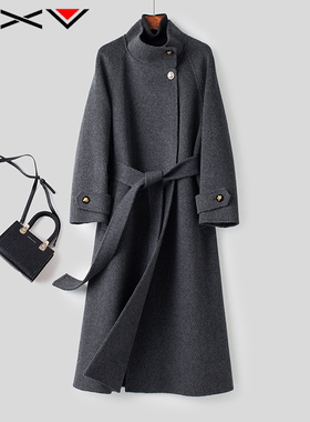 BXV立领双面羊毛大衣女中长款2025年冬季新款设计感澳洲羊毛外套