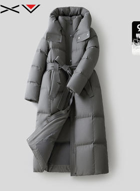BXV系带连帽羽绒服女中长款2025冬新款可脱卸显瘦防风保暖长外套
