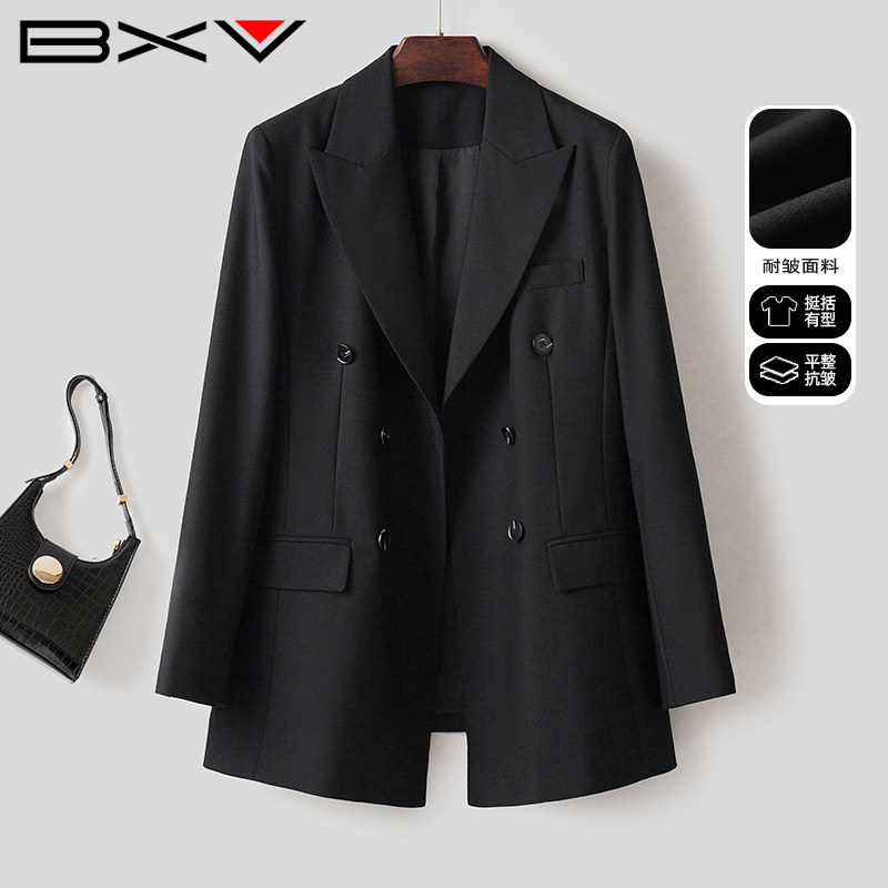 BXV小个子黑色西装外套女2025春季新款休闲宽松正肩高级感西服潮