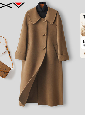 bxv娃娃领双面羊绒外套女中长款2025冬季新款学院风双面毛呢大衣