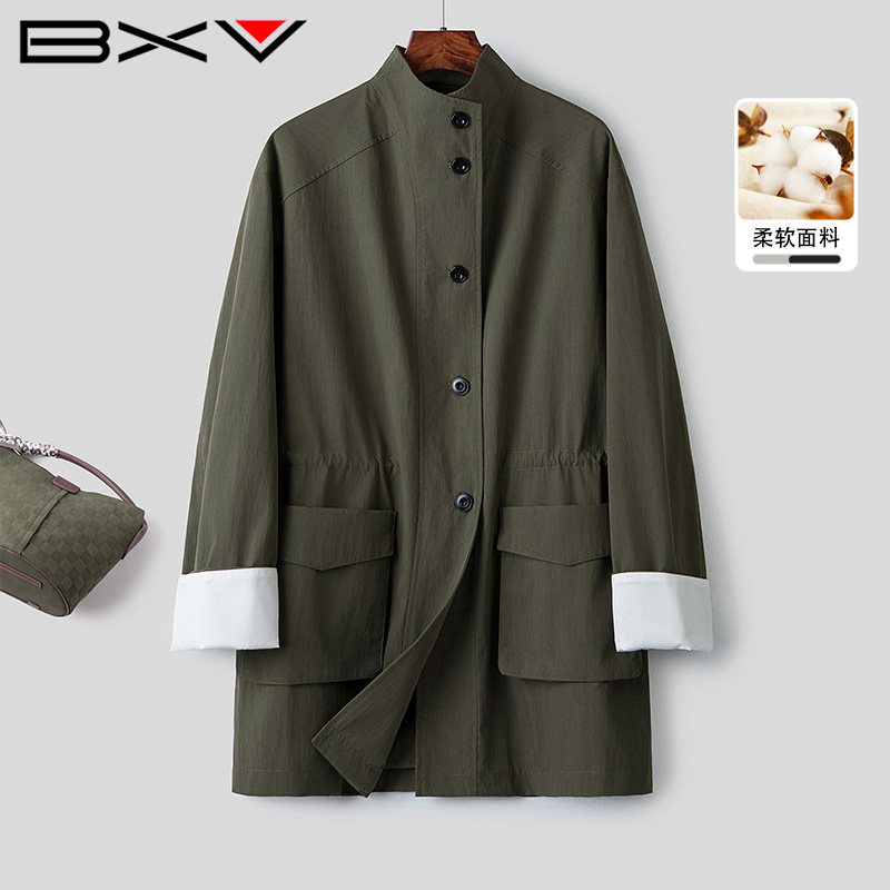 BXV抽绳风衣女短款立领大口袋