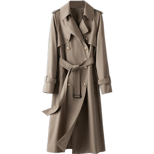 BXV灰色系带风衣女中长款2025春季新款双排扣英伦风外套高级感潮