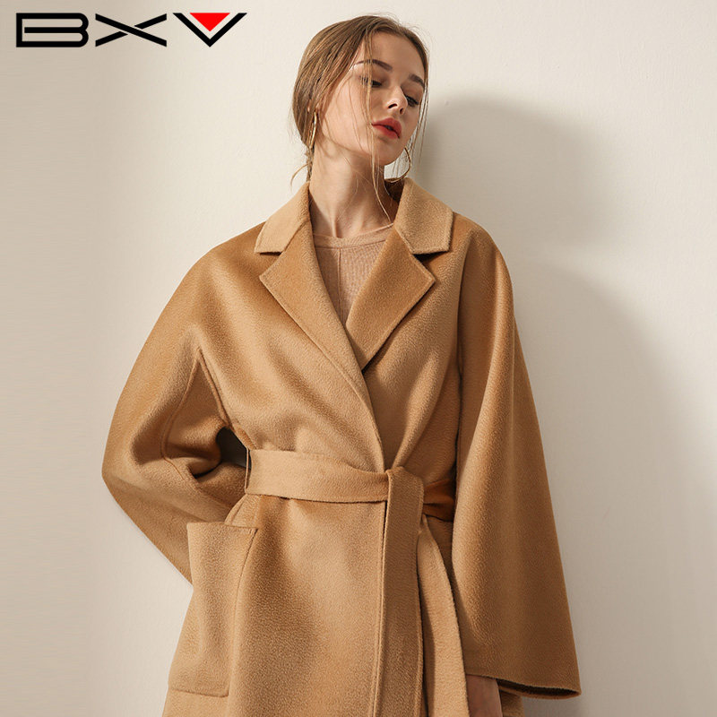 駝色水波紋雙面羊絨大衣女中長款2022春秋雙面呢高端羊毛呢外套潮在類目 女裝/女士精品, 毛呢外套中 - 來自Buy2taobao.com提供專業的淘寶代購服務