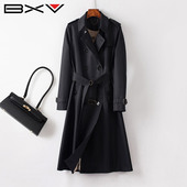 长过膝时尚 BXV黑色风衣女中长款 修身 新款 英伦风外套 系带2026春季