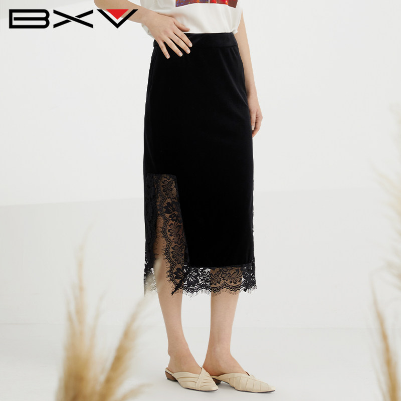 BXV复古休闲风蕾丝半身裙