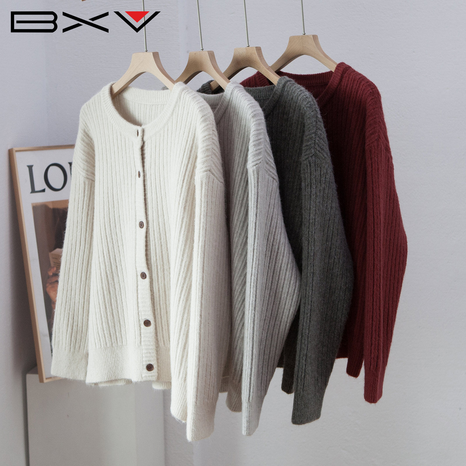 BXV圆领复古针织开衫女2025秋季新款坑条时尚毛衣短款针织衫百搭,女装/女士精品,毛针织衫,淘宝优惠券,粉丝福利购,淘宝优惠卷