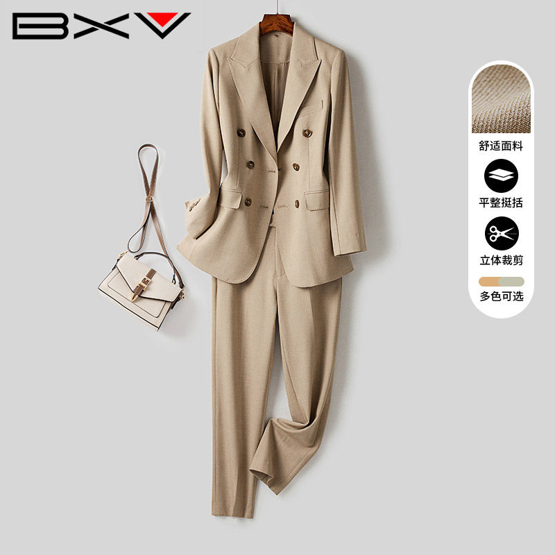 BXV驼色西装外套女两件套2025春新款气质高端休闲高级感西服套装