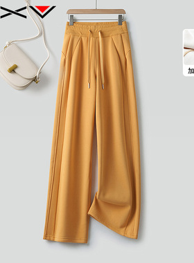 BXV松紧腰抽绳高腰直筒裤女2025冬季新款显瘦加绒加厚休闲裤卫裤